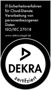 DEKRA-Badge zur ISO-Zertifizierung 27018