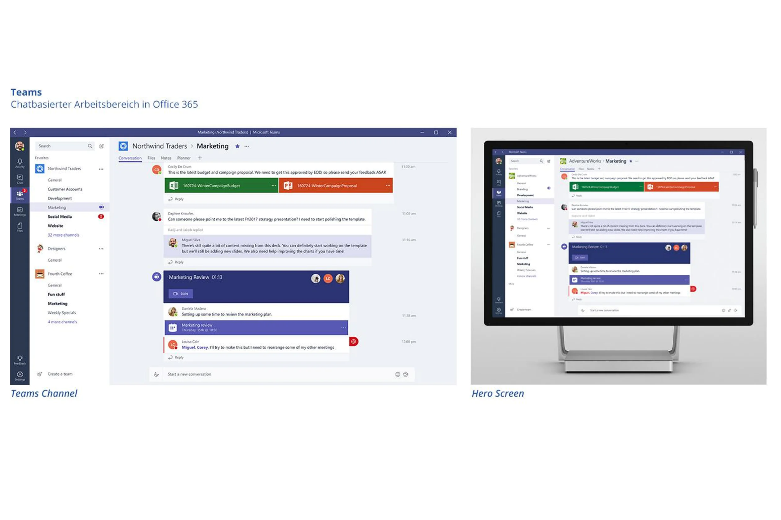 Screenshot von Teams als chatbasierter Arbeitsbereich in Office 365